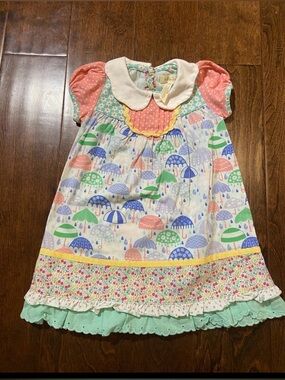 Matilda Jane collared preppy dress SZ 18-24M umbrellas colorful
